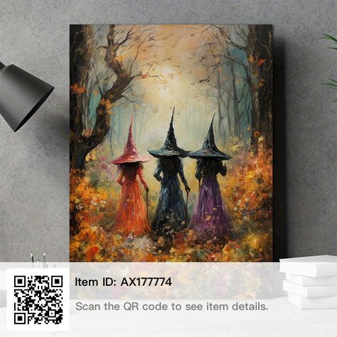 Three Witches Art, Witches In The Woods, Living Room Decor Aesthetic, Home Living Room Decor, Three Witches, Room Decor Aesthetic, Halloween Frames, Fine Art Painting Oil, Halloween Wall Art