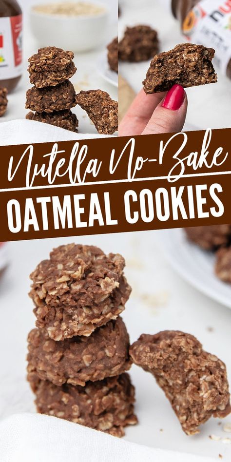 Nutella No-Bake Oatmeal Cookies Nutella Oatmeal Cookies, Nutella No Bake Cookies, Nutella No Bake, Nutella Oatmeal, Oatmeal No Bake, No Bake Cookies Recipe, Oatmeal No Bake Cookies, How To Make Nutella, No Bake Cookie