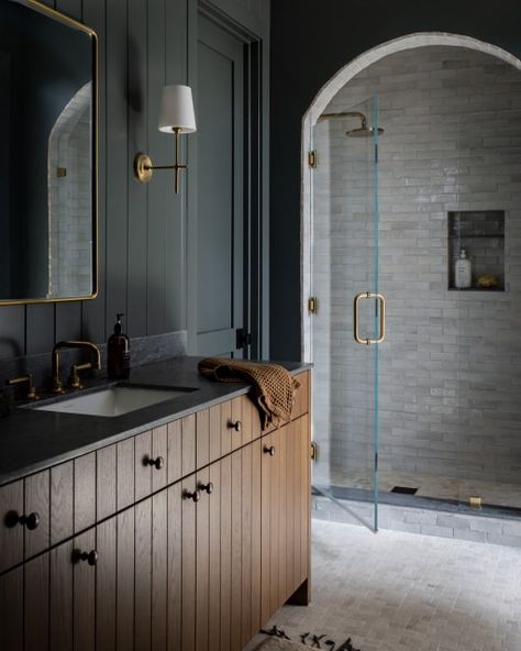 The 10 Most Popular Bathrooms So Far in 2024 Modern Master Bathrooms 2024 Trends, Modern Master Bathrooms, Organic Bathroom, Moody Bathroom, Beautiful Tile Floor, Garage Addition, Boy Bath, Timeless Bathroom, Transitional Bathroom