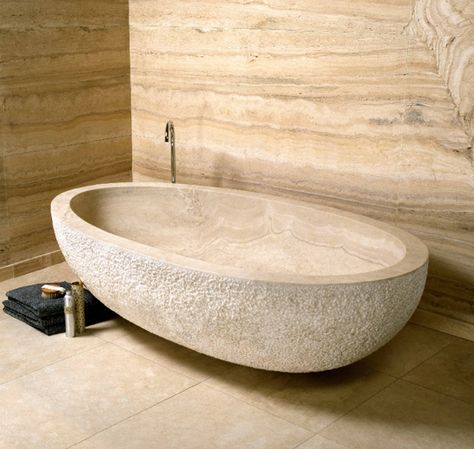 Nice Bathrooms, Open Concept Bathroom, Stone Tub, Beach House Bathroom, Traditional Bathrooms, Stone Bathtub, Sleek Bathroom, Limestone Wall, Tub Ideas