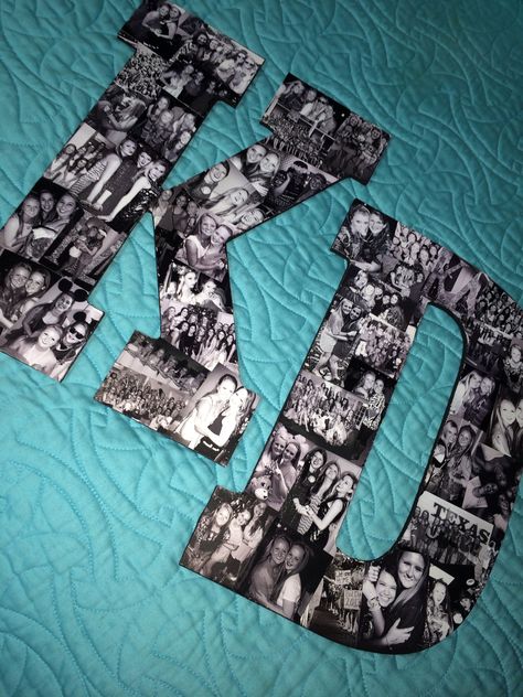 DIY picture collage Kappa Delta letters! Modge podge black and white photos all over wooden letters Diy Picture Collage, Fun Letters, Wooden Letters Decorated, Kappa Delta Sorority, Dorm Diy, Sorority Letters, Collage Diy, Picture Letters, Black And White Photos