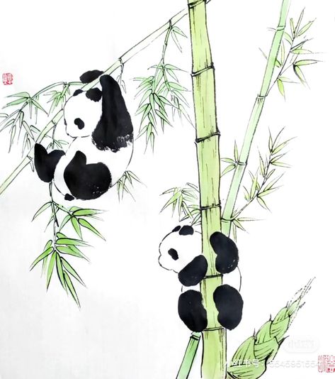 Panda Hanging From Tree, Panda And Bamboo Drawing, Panda Painting On Wall, Panda Backdrop, Panda On Tree, Panda On Bamboo, Panda Sketch, Panda With Bamboo, Panda Bear Art