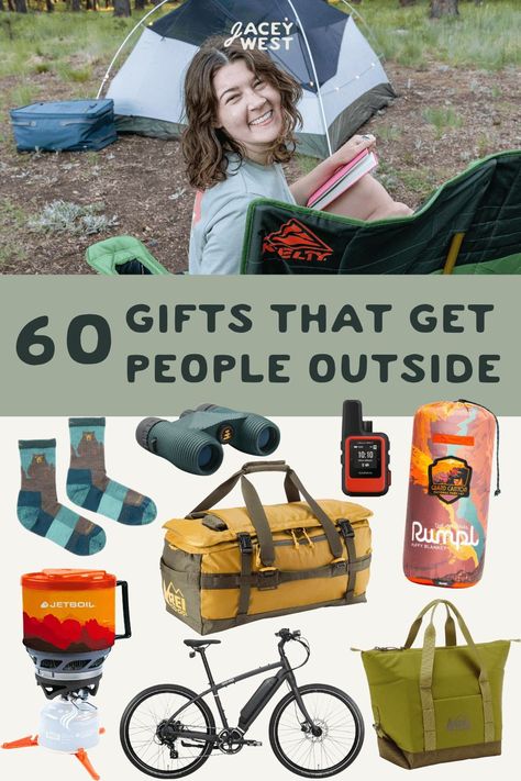 outdoor gift guide for hikers and campers! Hiking Gifts For Him, Outdoorsy Gifts For Him, Gifts For Camping Lovers, Gifts For Outdoorsy People, Gifts For Outdoorsy Women, Granola Boy Aesthetic, Camping Gift Basket Ideas, Gifts For Outdoorsmen, Gift For Outdoorsman