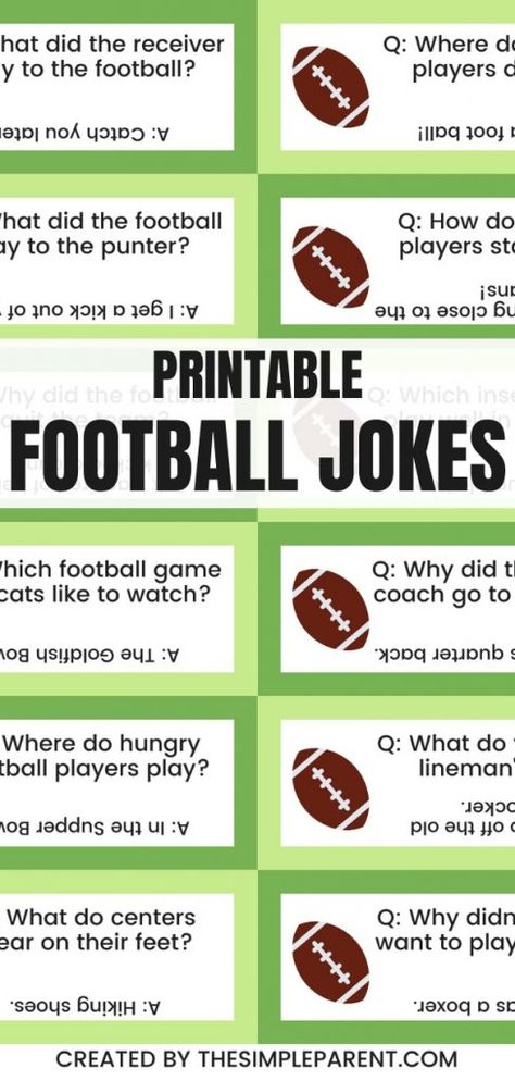 30 Funny Football Jokes for Kids • The Simple Parent Funny Dad Jokes For Kids, Football Jokes For Kids, Fall Jokes For Kids, Kid Jokes Funny Hilarious, Kids Jokes Funny Hilarious, Kid Jokes Funny, Funny Kid Jokes, Football Puns, Kids Jokes Funny