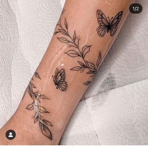 Bible Imagery Tattoos, Forearm Tattoo Women Wrap Around, Butterfly Arm Tattoos For Women Sleeve, Wrap Around Leaves Tattoo, Sunflower Wrap Around Tattoo, Pretty Forearm Tattoos For Women, Forearm Wrap Around Tattoo, Wrap Around Forearm Tattoo Women, Tattoo Ideas Foot