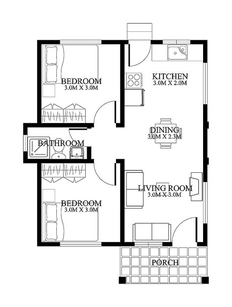 Small Home Designs Floor Plans | Small House Design : SHD-2012001 | Pinoy ePlans - Modern house designs ... Two Bedroom Apartment, Little House Plans, Two Bedroom House, 2 Bedroom House Plans, Free House Plans, A Small House, 4 Bedroom House Plans, Small House Floor Plans, Simple House Design