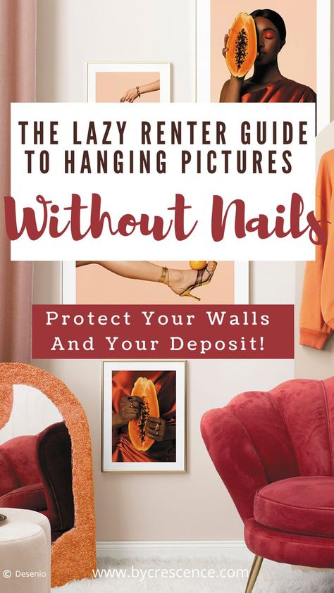 Yes, you have every right in your rented home to enjoy all the gorgeous canvasses and wall art you have collected over the years with zero need to worry about damaging your rental walls. Here are stress-free and affordable hacks to hang pictures without nails... #hanging pictures without nails #home decor Damage Free Hanging, Rental Friendly Wall Art, No Hole Picture Hanging, How To Hang Stuff Without Damaging Walls, How To Hang Wall Art Without Holes, Hanging Art Without Nails, Hanging Without Damaging Walls, Renter Friendly Photo Wall, Decorating Without Hanging On Walls