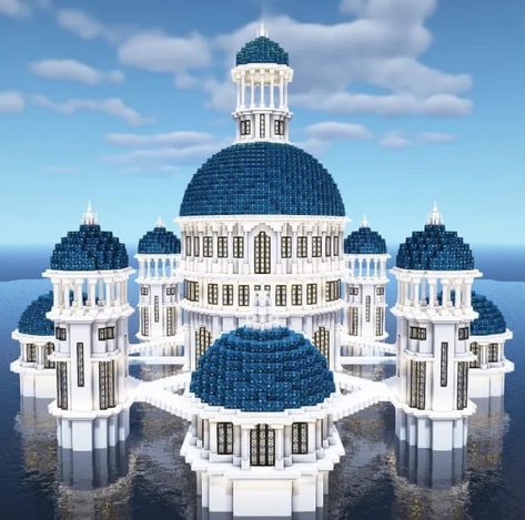 Minecraft Temple Blueprints, Minecraft Ocean Castle, Minecraft Temple Build, Megabase Minecraft, Minecraft Temple Ideas, Minecraft Megabase, Minecraft Fantasy Castle, Minecraft Fantasy Builds, Temple Minecraft