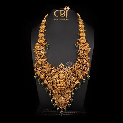 Antique Lakshmi Nakashi Long Haram Long Haram Gold Jewellery Designs, Long Haram Gold, Long Haram Designs, Haram Designs, Long Haram, New Gold Jewellery Designs, Gold Jewellry, Divine Grace, Indian Jewellery Design