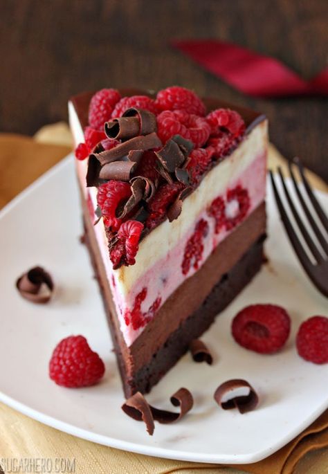 Chocolate Raspberry Mousse Cake - SugarHero Chocolate Raspberry Mousse, Chocolate Raspberry Mousse Cake, Raspberry Mousse Cake, Raspberry Mousse, Elegant Desserts, A Piece Of Cake, Chocolate Dessert Recipes, Piece Of Cake, Mousse Cake