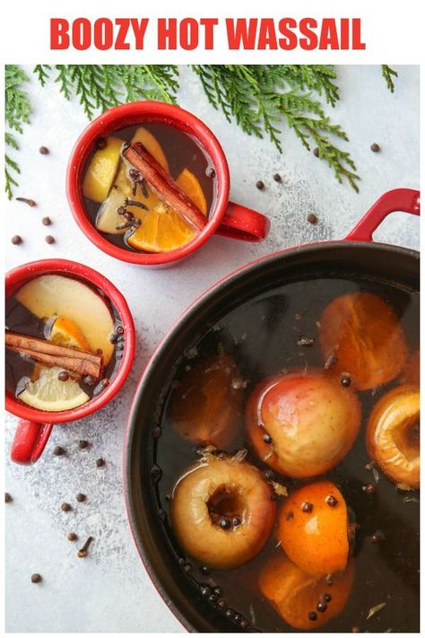 Get merry this holiday season with this semi-traditional wassail recipe with hard cider, baked apples, citrus, and spices! Wassail Recipe Alcoholic, Wassail Cocktail Holiday Drinks, Spiked Wassail Recipe, Wassail Recipe Traditional, Alcoholic Wassail Recipe, Wassailing Traditional, Spiced Wassail Recipe, Wassail Mix Dry, How To Make Wassail