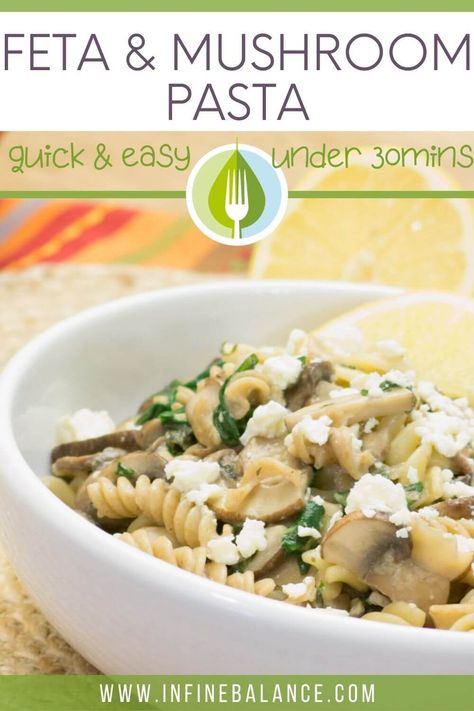 Mushroom Feta Pasta, Balsamic Mushroom Pasta, Pasta Mushroom Spinach Recipes, Simple Mushroom Pasta Recipes, Simple Mushroom Pasta, Spinach Pasta Recipes, Penne Recipes, Feta Pasta Salad, Mushroom Recipes Pasta