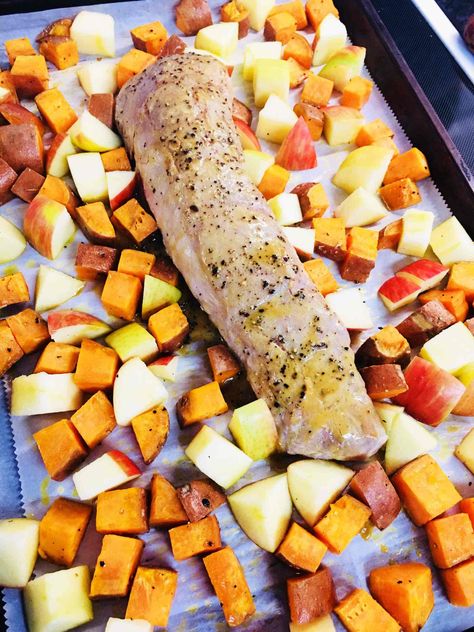 Maple Dijon Pork with Apples and Sweet Potatoes - Cooks Well With Others Apples And Sweet Potatoes, Pork Tenderloin Crock Pot Recipes, Pork With Apples, Pork Loin Recipes Oven, Tenderloin Recipes Crockpot, Pork Roast With Apples, Crock Pot Sweet Potatoes, Apple Pork Tenderloin, Pork Roast In Oven