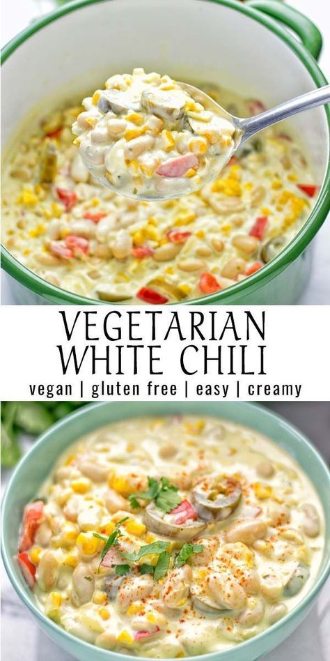 Vegetarian White Chili Recipe, Vegetarian White Chili, White Chili Recipe, Resep Vegan, White Chili, Vegan Cream, Resep Diet, Vegan Cream Cheese, Makanan Diet