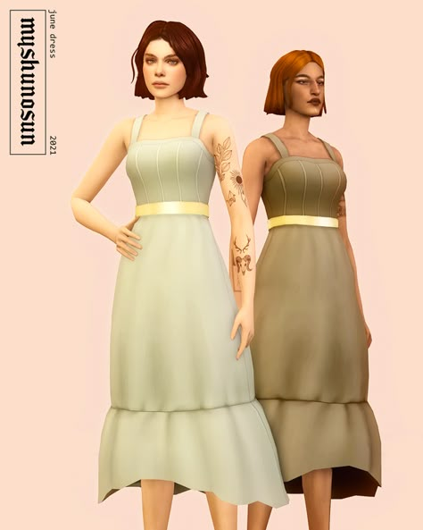 Sims 4 Mm Cc Dress, Maxis Match Dress, Sims 4 Cc Dress, Cc Dress, Mint Outfit, Cc Patreon, June Dress, Happy June, Cottagecore Clothes