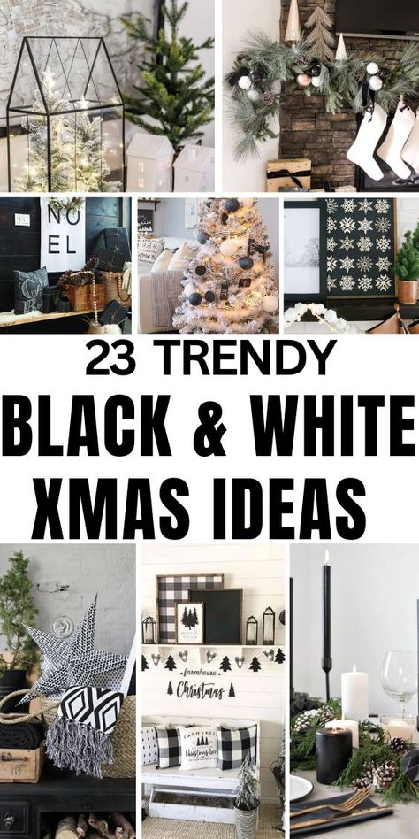 Achieve timeless elegance with *Black & White Christmas Decor Ideas*! 🎄✨ Combine monochrome ornaments, striped ribbons, and cozy throws for a chic holiday vibe. Add pops of greenery and twinkling lights to complete the sophisticated look! 🖤🤍 #BlackAndWhiteChristmas #ChicHolidayDecor #TimelessElegance Black And White Christmas Bedroom Decor, Black White And Silver Christmas Decor, Black Red White Christmas Decor, Black And White Buffalo Plaid Christmas, Black White And Red Christmas Decor, Black And White Xmas Tree, Black White Christmas Decor, Black And White Christmas Trees, Black And White Christmas Decor