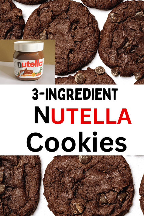 These delicious homemade Nutella cookies are incredibly easy to make with just three ingredients! If you’re a fan of Nutella and love cookies and brownies, you won’t want to miss this recipe! #Nutella #Cookies Nutella Hazelnut Cookies, Cookie With Nutella, Nutella Cookie Cups, 3 Ingredient Nutella Cookies, Nutella Christmas Cookies, Snacks With Nutella, Nutella Cookies 3 Ingredients, Nutella Dessert Recipe, Things To Make With Nutella