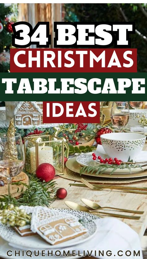 Looking to set a stunning holiday table this season? Discover 50+ elegant Christmas table decor ideas that will inspire you to create a festive dining experience your guests will never forget! From luxurious table linens and beautifully arranged centerpieces to twinkling fairy lights and seasonal accents, these ideas combine style and sophistication. Simple Christmas Tablescapes, Elegant Christmas Table Decor, Elegant Christmas Table, Christmas Table Decor Ideas, Christmas Dinner Table Settings, Simple Table Settings, Christmas Table Decor, Christmas Dinner Table, Table Decor Ideas