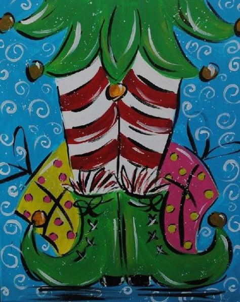 Christmas elf legs - Google Search-painting idea Christmas Canvas Art, Christmas Paintings On Canvas, Christmas Rock, Holiday Painting, 12 December, Christmas Canvas, Window Painting, Winter Art, Noel Christmas