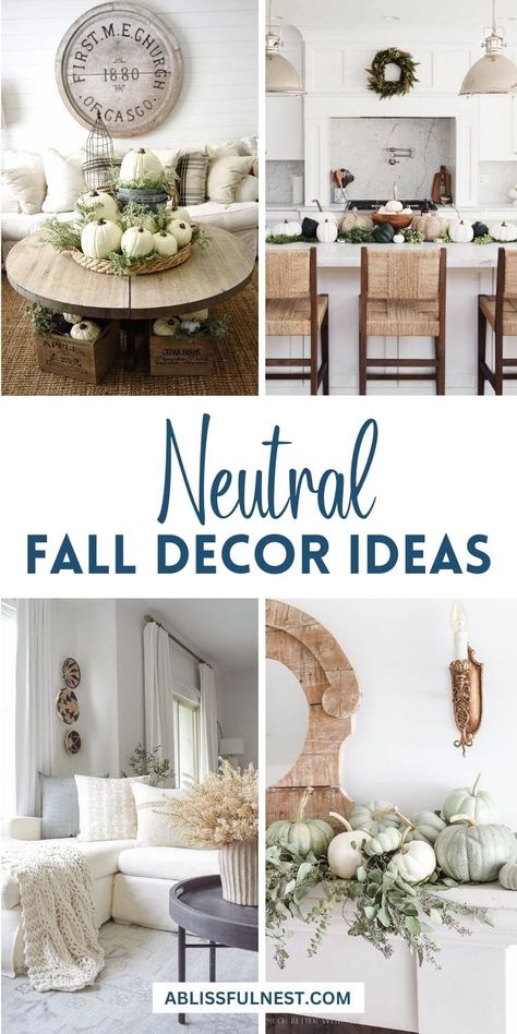 Embrace the cozy elegance of fall with neutral decor that blends seamlessly with your space. Think soft beiges, warm taupes, and gentle grays to create a soothing autumn ambiance. Add touches of natural textures and simple accents like woven baskets and muted candles to keep things stylish and serene. #neutralfalldecor #homedecor #falldecorinspiration Neutral Fall Decor Living Rooms, Muted Fall Decor, White Fall Decor Ideas, Fall Kitchen Island Decor, White Fall Decor, Neutral Fall Decor Ideas, Autumn Ambiance, Earthy Greens, White Autumn