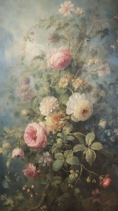 Classical Flower Painting, Classical Painting Aesthetic Wallpaper, Oil Painting Wallpaper Iphone, Classical Art Wallpaper, Floral Wallpaper Backgrounds, Rococo Flowers, Rococo Wallpaper, Rococo Wedding, Wallpaper Oil Painting