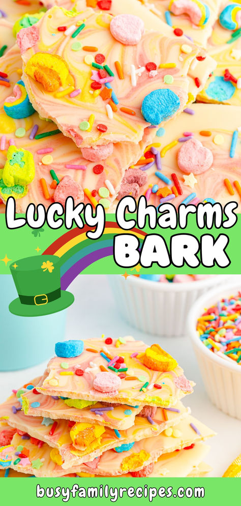 Lucky Charms Bark is the perfect snack for St. Patrick's Day! Only 4 ingredients are needed to make this colorful and whimsical treat!