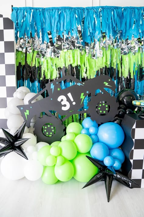 Monster Splash Birthday Bash, Monster Truck Cardboard Cutout, Monster Truck Bash Birthday Party, Monster Truck Birthday Backdrop, Hotwheels Monster Truck Birthday Party, Monster Truck Baby Shower Theme, Monster Truck Birthday Decorations, Monster Truck Balloon Garland, Monster Truck Birthday Party Decorations