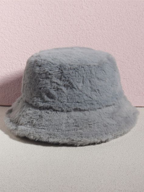 Grey Casual   Polyester Plain Bucket Hat Embellished  Fall/Winter Women Accessories Fuzzy Bucket Hat, Aesthetic Galaxy, Winter Women, Bucket Hat, Baseball Hats, Fall Winter, Women Accessories, Hats, Grey