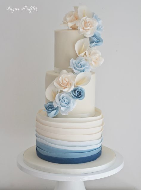 Blue Ombre Wedding Cake, Blue Ombre Wedding, Ombre Wedding Cake, Blue Wedding Cake, Wedding Cake Ombre, Quinceanera Cakes, Dream Wedding Cake, Ombre Wedding, Wedding Cakes Blue