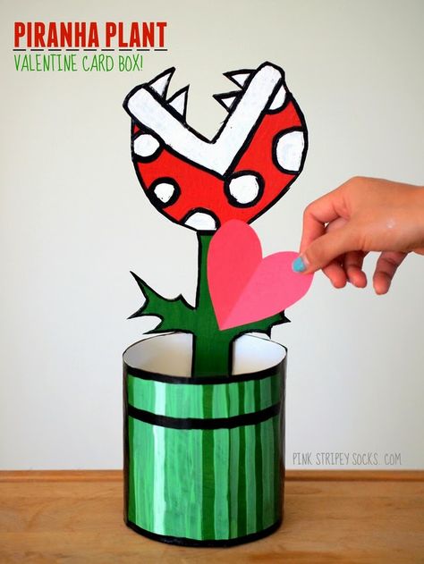 Easy and Creative Valentine Box Ideas for Boys – Mom vs the Boys Valentines Disco, Valentine Box Ideas, Diy Valentines Box, Valentine Boxes For School, Kids Valentine Boxes, Oatmeal Container, Valentine Card Box, Piranha Plant, Monster Valentines