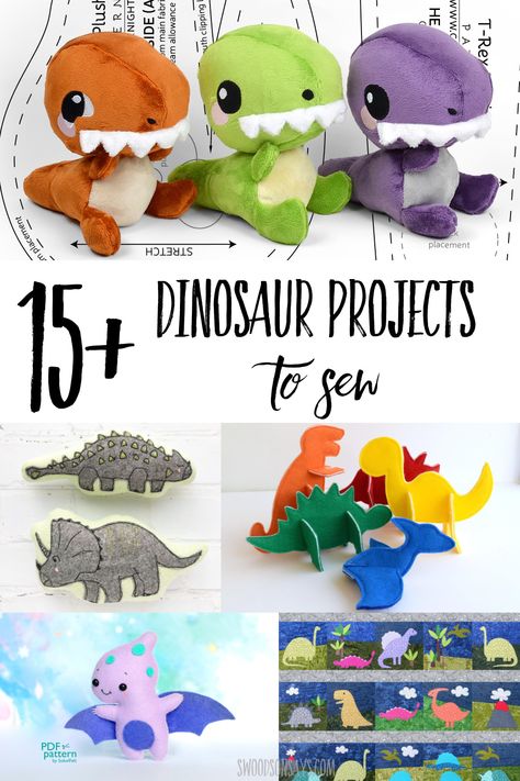 A curated list of dinosaur sewing pattern ideas! Includes free dinosaur pattern pdfs, dinosaur quilts, and dinosaur sewing tutorials. #sewing #dinosaur Dinosaur Toy Pattern, Fabric Dinosaur Pattern, Stuffed Dinosaur Pattern Free Sewing, Sew Dinosaur Pattern, Dinosaur Quilt Ideas, Dinosaur Quilts For Boys, Felt Dinosaur Pattern Free, Felt Dinosaur Pattern, Things To Sew For Boys