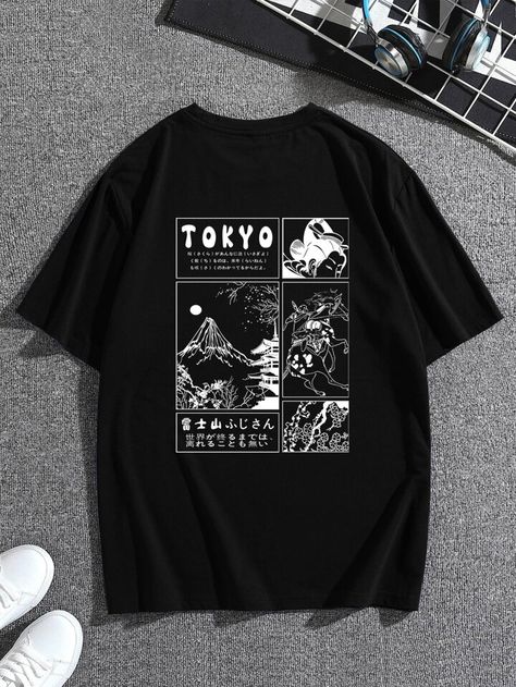 Manfinity Men Mountain & Japanese Letter Graphic Tee | SHEIN USA Mens Swag, Japanese Letter, Streetwear Tshirt Design, Japanese Tshirt, Swag Men, Streetwear Tshirt, Men Tops, Fashion Fits, Korean Men