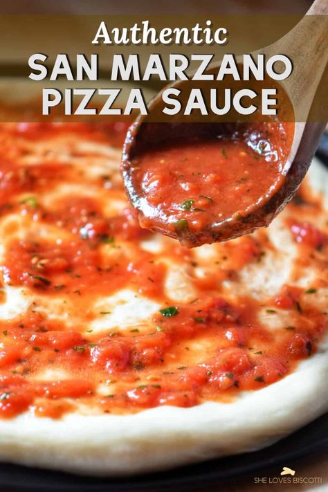 Once you make your pizza with this sauce, you'll never go back to store-bought again. Enjoy your homemade pizza night with this fresh, no-cook San Marzano sauce! #pizzasauce Quick Pizza Sauce Recipe, Restaurant Style Pizza Sauce, Fresh Pizza Sauce Homemade, Italian Pizza Recipes Homemade, Mediterranean Pizza Sauce, Best Homemade Pizza Toppings, Margarita Pizza Sauce Recipes, Traditional Pizza Sauce, Neapolitan Pizza Sauce