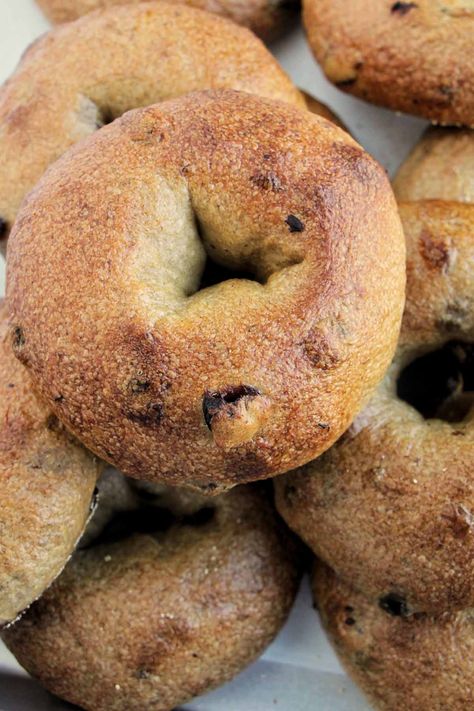 I just made a batch of these cinnamon raisin bagels for my family and everyone loved them so, so much! The raisins and cinnamon are mixed directly into the dough and you can taste the amazing flavor a lot when you eat them. This homemade bagel recipe was easy to follow, and it's perfect if you like sweet bagels like I do. This from scratch recipe is made with active dry yeast, but I know she also has a sourdough bagel recipe on her site as well. Cinnamon Raisin Sourdough Bagels, Cinnamon Raisin Bagel Recipe, Homemade Bagel Recipe, Sourdough Bagel, Cinnamon Raisin Bagels, Types Of Bagels, Raisin Bagels, Cinnamon Bagels, How To Make Bagels