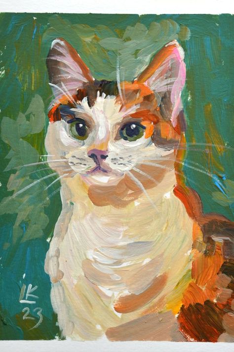 Tiny Cats, Animal Artwork, Cute Paintings, Cat Artwork, Cat Wall Art, Animals Artwork, Calico Cat, Impressionist Paintings, Cat Painting