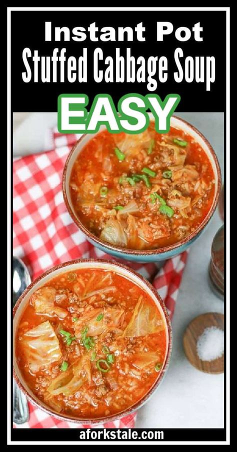 Do you love stuffed cabbage? Then you will love this Instant Pot Stuffed Cabbage Soup recipe. It has all of your favorite ingredients of traditional stuffed cabbage thrown together easily in the Instant Pot. The result is a big bowl of warm, tasty, comfort food. #instantpot #stuffedcabbage #stuffedcabbagesoup Stuffed Cabbage Soup Recipe, Stuffed Cabbage Soup, Soup Cabbage, Cabbage Soup Recipe, Soup Appetizers, Cabbage Soup Recipes, Stuffed Cabbage, Easy Meal Ideas, Instant Pot Soup