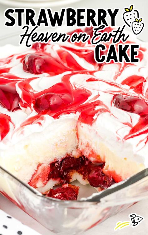 Fruit Food Recipes, Strawberry Pie Filling Cake, Cake With Pudding Layer, Ladies Luncheon Dessert Ideas, Strawberry Heaven Dessert, Heavenly Strawberry Cake, Strawberry Cake With Vanilla Pudding, Small Strawberry Cake, Heaven On Earth Cake Recipe