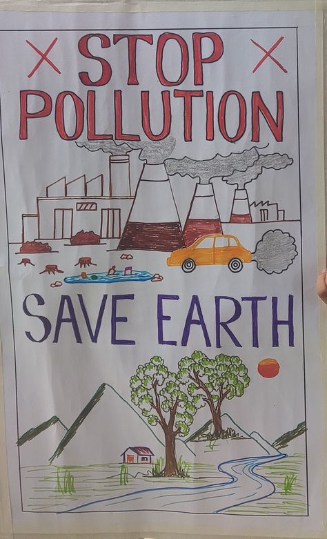 School Project kids education for pollution awareness Poster On Environmental Pollution, Air Pollution Poster Creative, Air Pollution Drawing Easy, Stop Air Pollution Poster, Air Pollution Poster For Kids, Environmental Posters Creative, Air Pollution Poster Drawing, Pollution Poster Project, Air Pollution Poster Project