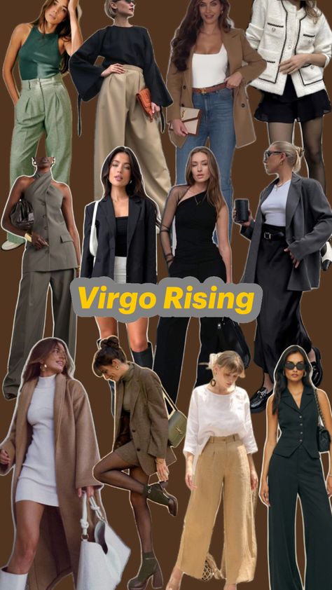 Virgo Outfits Zodiac Signs, Dressing Like Your Venus Sign Aries, Virgo Rising Style Aesthetic, Rising Virgo Aesthetic, Virgo Fashion Style, Virgo Venus Aesthetic Style, Virgo Style Aesthetic, Virgo Rising Fashion, Virgo Wardrobe