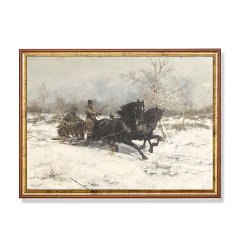 Winter Prints, Rustic Painting, Antique Painting, Snowy Landscape, Sleigh Ride, Art Antique, Antique Paint, Vintage Winter, Printable Artwork