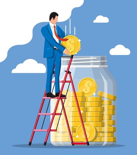 Vector businessman putting big dollar co... | Premium Vector #Freepik #vector #money-jar #saving-money #saving #savings-account Save Money Images, Save Money Pictures, Investment Illustration, Visiting Card Templates, Money Jar, Jar Saving, Symbol Of Wealth, Business Card Set, Money Icons