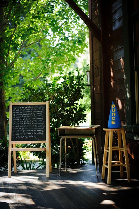 Schoolhouse themed wedding from Bellalu Photography | junebugweddings.com Sack Lunches, Bake Sale Desserts, Dunce Cap, In School Suspension, High School Counselor, Dresses Photography, Milk Cartons, Pinky Swear, Groom Ring