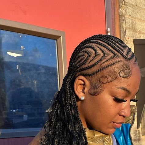 Boho Feeder Braids, Popsmoke Braids Women Natural Hair, Bohemian Straight Backs, Freestyle Stitch Braids With Curls, Straight Back Boho Braids, Freestyle Straight Backs, Stitch Boho Braids, Bohemian Straight Back Braids, Straight Back With Curls