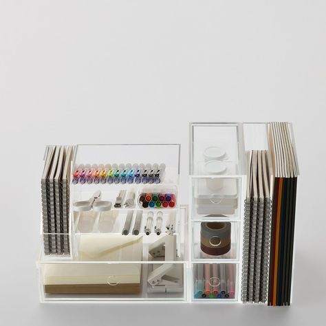 MUJI USA on Instagram: “Transparency in organization. Categorize smaller items together with acrylic storage to find everything you need at a single glance.…” Stationary Decor, Stationary Desk, Study Desk Organization, Desk Arrangement, Organizing Inspiration, Desk Arrangements, Neat Method, Stationary Organization, Study Desk Decor