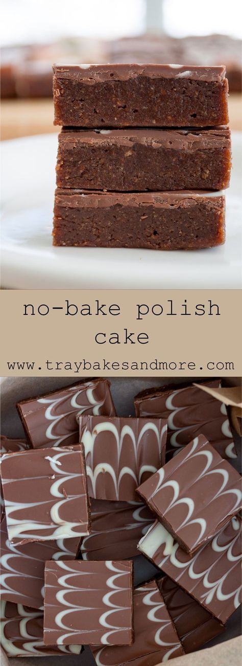 No-Bake Polish Cake - traybakes & more Traybake Recipes, Polish Cake, Chocolate Traybake, Traybake Cake, Children Cake, Fridge Cake, Chocolate Biscuit Cake, Polish Desserts, Chocolate Slice