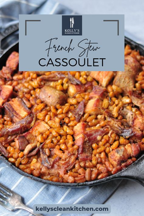 Pork With Beans Recipe, Cassoulet Recipe Instant Pot, Sausage Cassoulet Recipe, Slow Cooker Cassoulet, Pork And Bean Stew, Pork And Bean Casserole, Cassolette Recipe, Cassoulet Recipe French, Cassoulet Recipe Slow Cooker