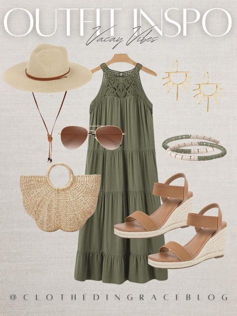 Green Dress Outfit, Beach Vacation Style, Casual Summer Wear, Elegant Dresses Classy, Easy Trendy Outfits, Casual Chic Outfit, Vacation Style, Summer Fashion Outfits, Spring Summer Outfits