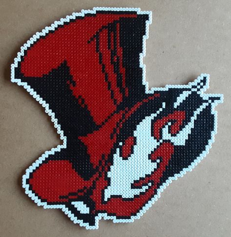 Persona 5 Cross Stitch, Persona 5 Perler Beads, Persona Perler Beads, Phantom Thieves Logo, Perler Sprites, Geeky Cross Stitch Patterns, Geeky Cross Stitch, Phantom Thieves, Pearl Beads Pattern