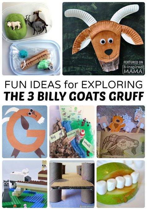 Fun Kids Activities for Exploring The 3 Billy Goats Gruff   Help kids bring the classic folk tale to life! Perfect for Preschool or Homeschool Learning.  at B-Inspired Mama Three Billy Goats Gruff Activities, Billy Goats Gruff Activities, Billy Goats Gruff Story, 3 Billy Goats Gruff, Fairy Tales Preschool Activities, Fairy Tales Preschool, Fun Kids Activities, Fairy Tale Activities, Fairy Tales Unit