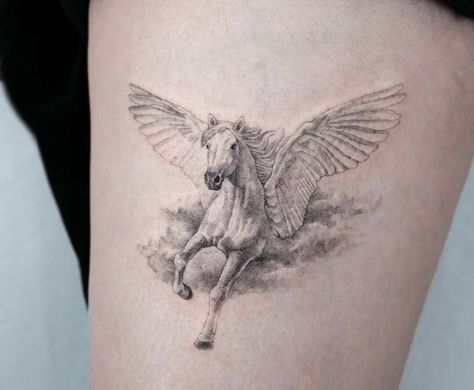 Memorial Horse Tattoo, Black Pegasus, Pegasus Tattoo, Alas Tattoo, Animal Tattoos For Women, Horse Tattoo Design, Horoscope Tattoos, Unicorn Tattoos, Fairy Tattoo Designs